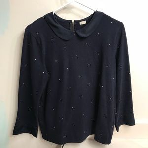 JCrew Navy Dotted Peter Pan Collar Top